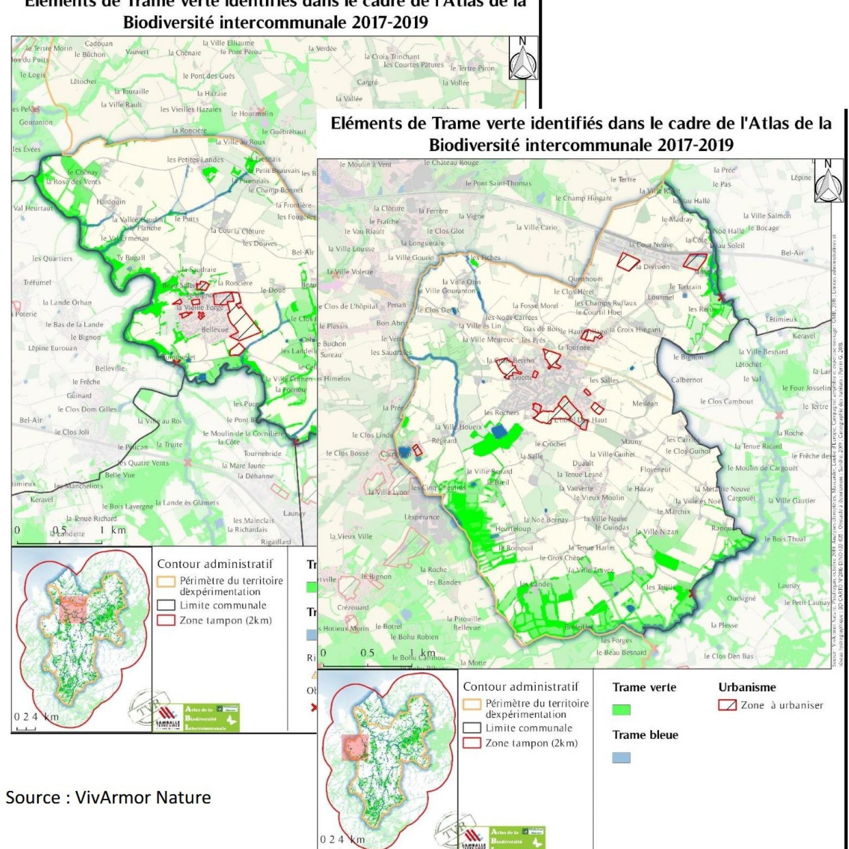 Cartes des éléments de trame verte de l'ABI de Lamballe Terre et Mer