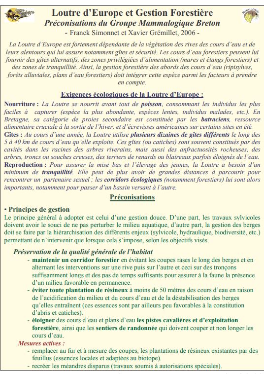 Loutre d'Europe et gestion forestière: préconisations du Groupe Mammalogique Breton