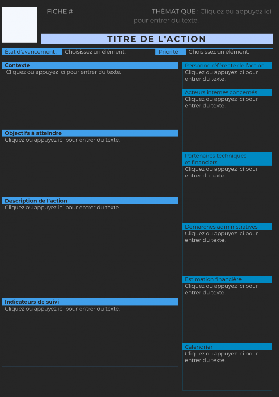 Fiche actions pour plan d'actions